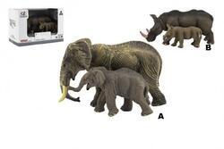 Zvířátka slon+nosorožec plast 14cm set 2ks, 2dr