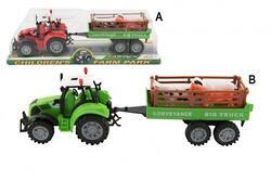 Traktor s vlekem a zvířátky plast 34cm na setrvačník 2 barvy