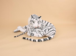 Tygr bílý ležící s mládětem plyš 90cm (7ks/karton)