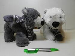 Medvědi lední a šedý plyš 27cm se šálou