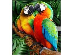 Diamantový obrázek-papoušci v listí 30x40cm